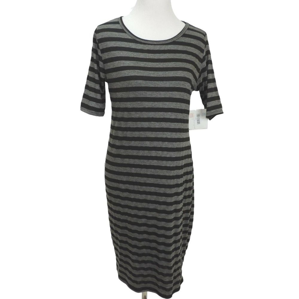Lularoe Julie Dress Black Grey Striped New Large